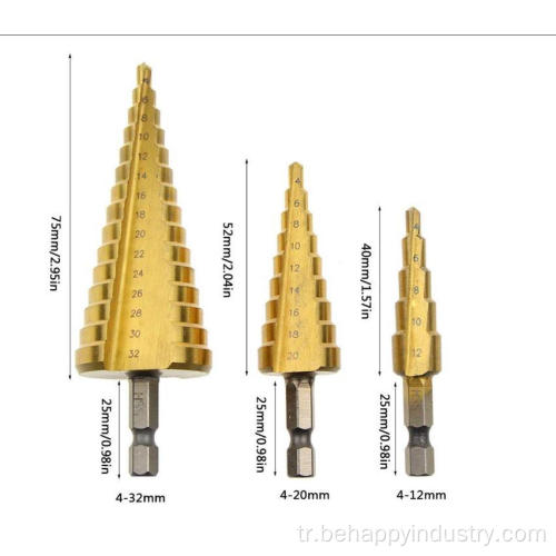 3pcs Yüksek hızlı çelik aşamalı matkap bit kaplı metal